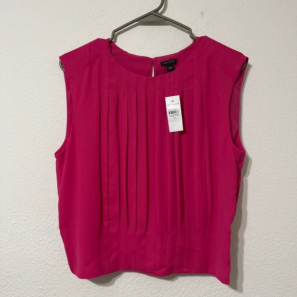 Ann Taylor Tops - Ann Taylor NWT Fuchsia Pleated Sleeveless Blouse Office Siren Quiet Luxury M